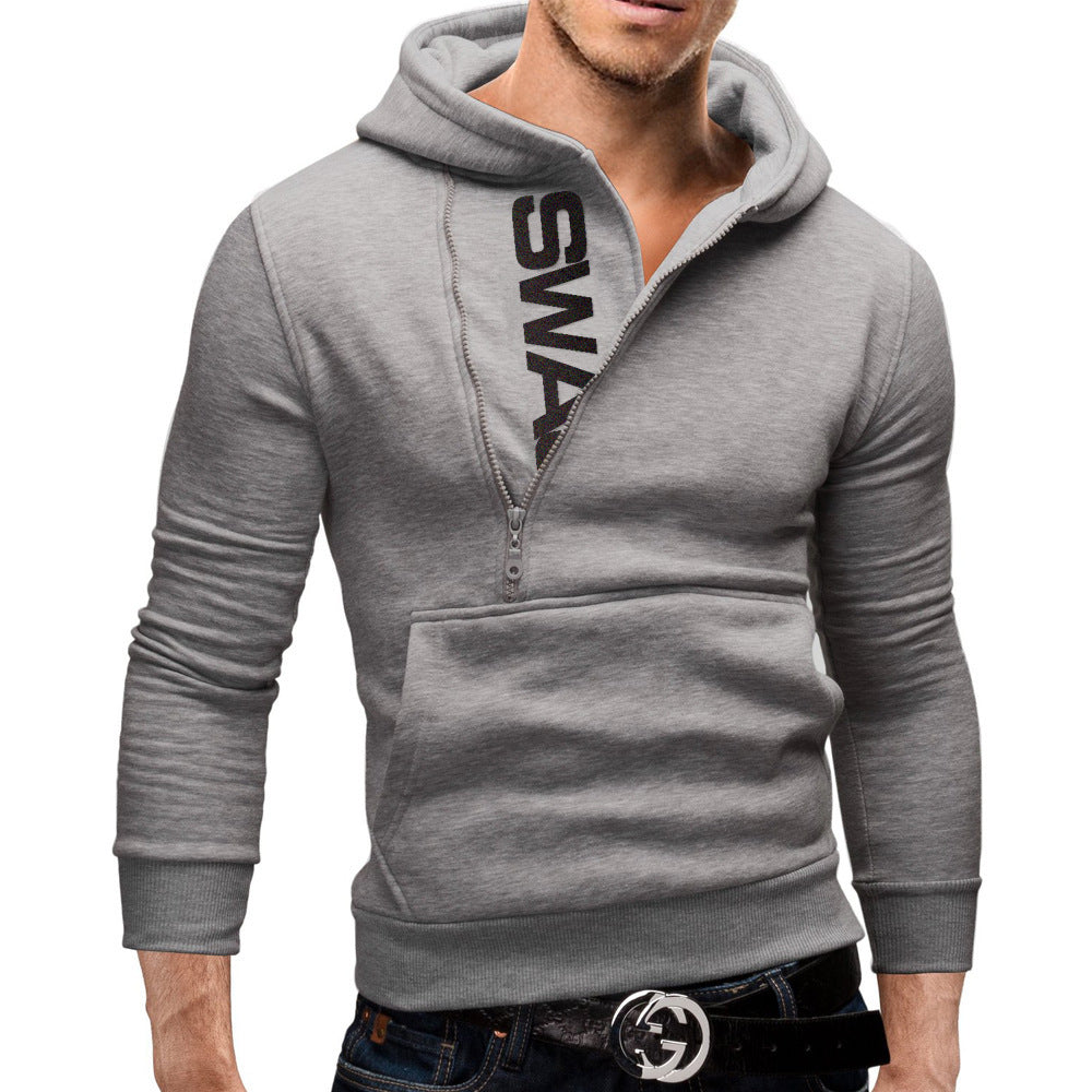 European and American-Style Side Zipper Letter Printed Fleece Casual Sweatshirt