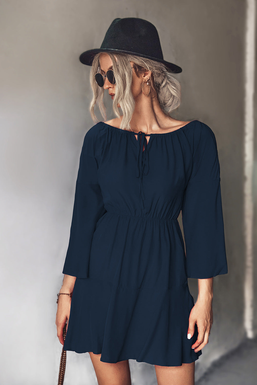 Tie Neck Flare Sleeve Tiered Dress - Women & Men Fashion Store | JL Fashion Store