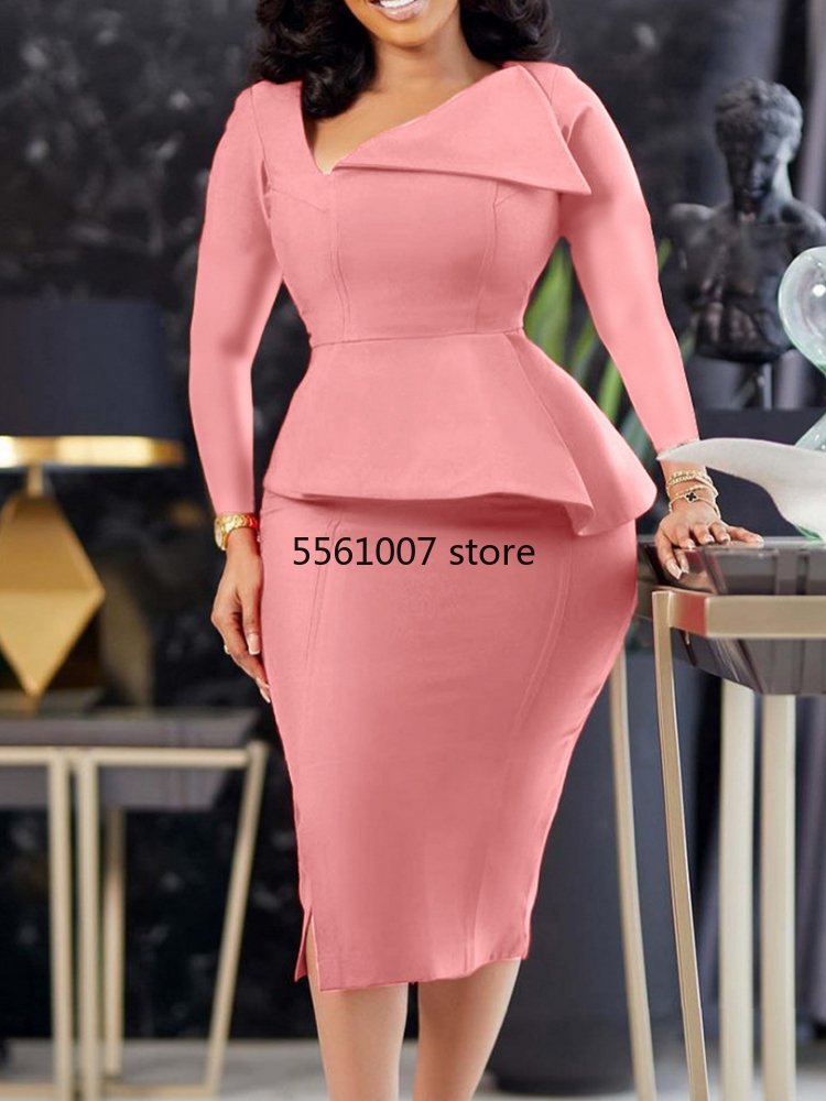 Spring Autumn Africa Clothing Long Sleeve Dress African Dresses For Women Sexy V-Neck Perspective Slim Dress Office Lady Party