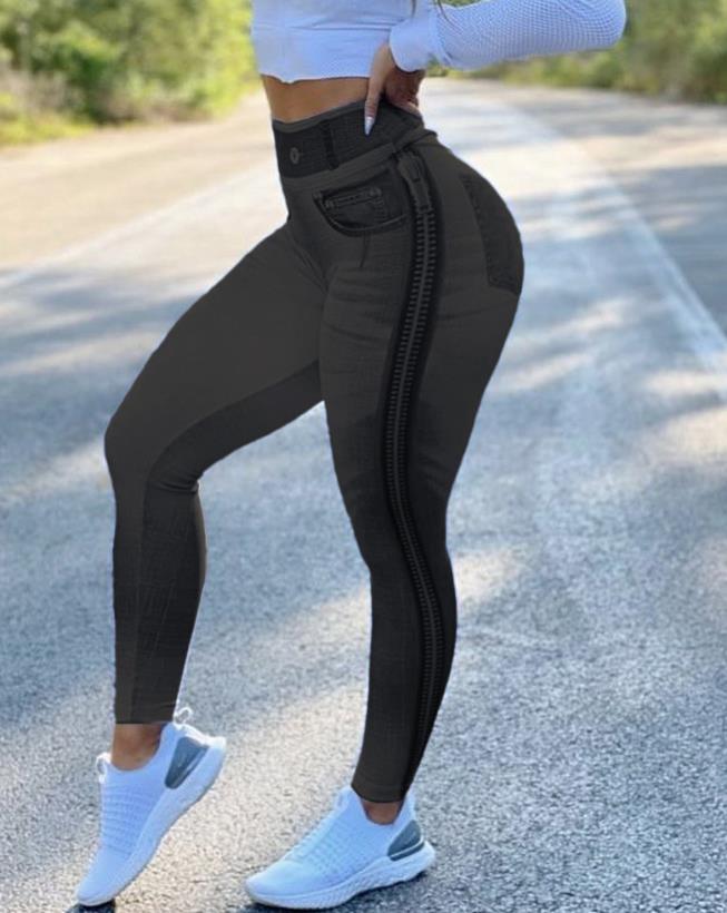 Pants for Women 2023 New Fashion Denim Look Print High Waist Tummy Control Butt Lift Sporty Leggings Skinny Active Pants