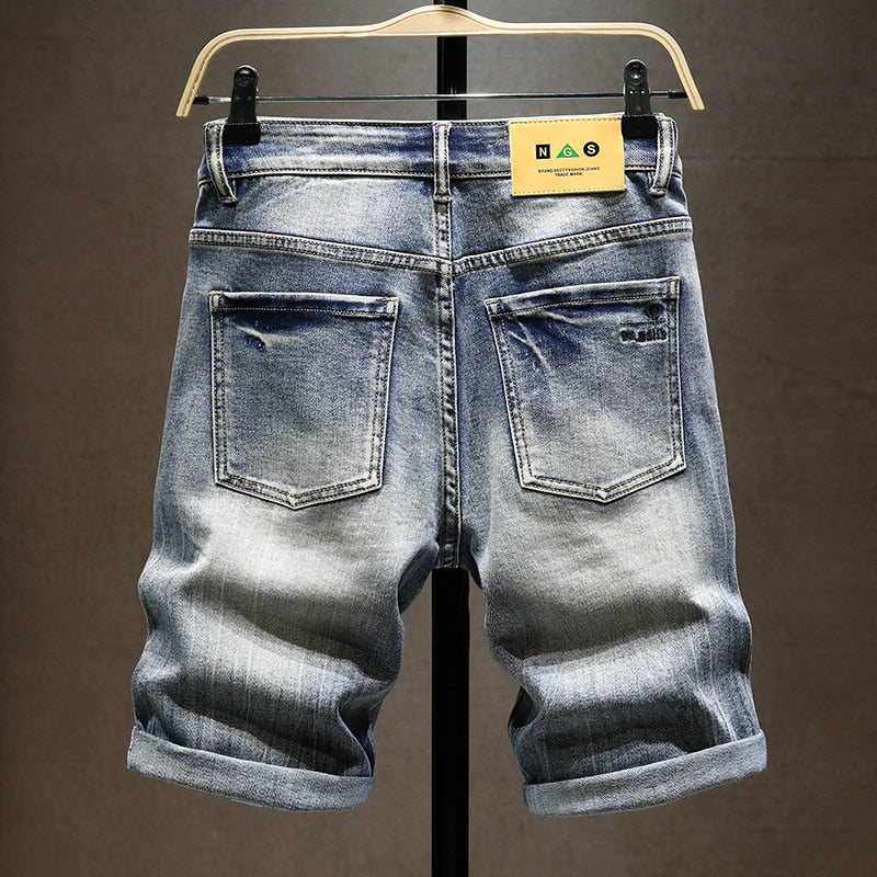 Summer New Men&amp;#39;s Stretch Short Jeans Fashion Casual Slim Fit High Quality Elastic Denim Shorts Male Brand Clothes
