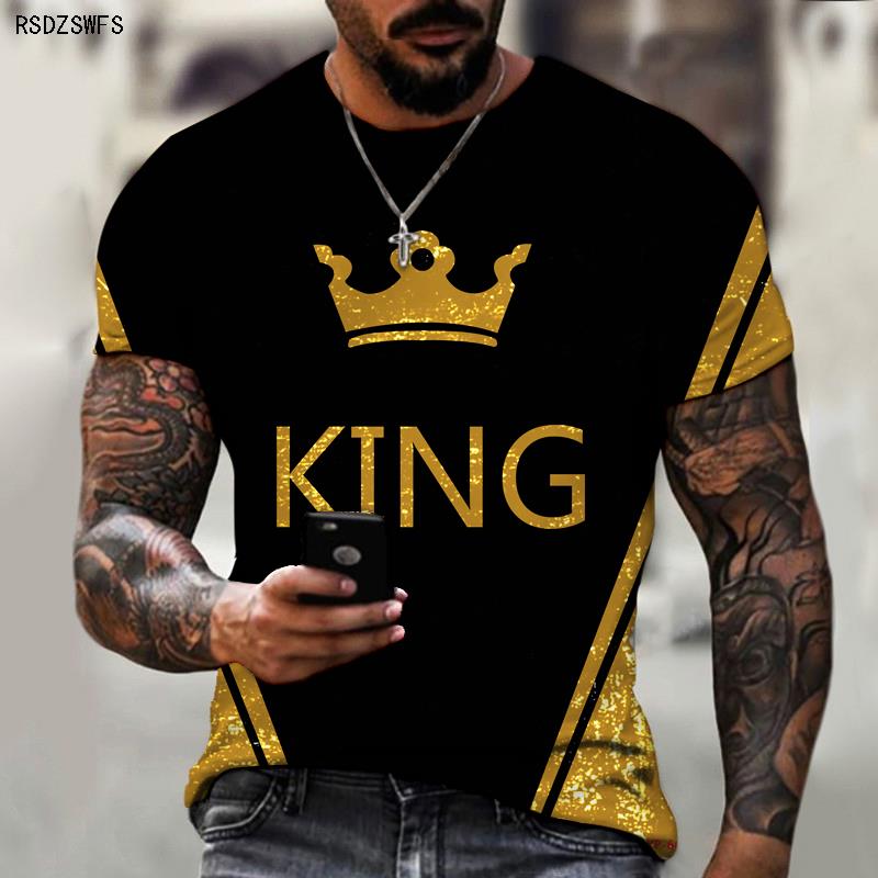 Men&amp;#39;s Shirt Crown King KING 3D Printing Print Round Neck T-shirt High-quality Clothing Street Fashion Men Oversize 5XL
