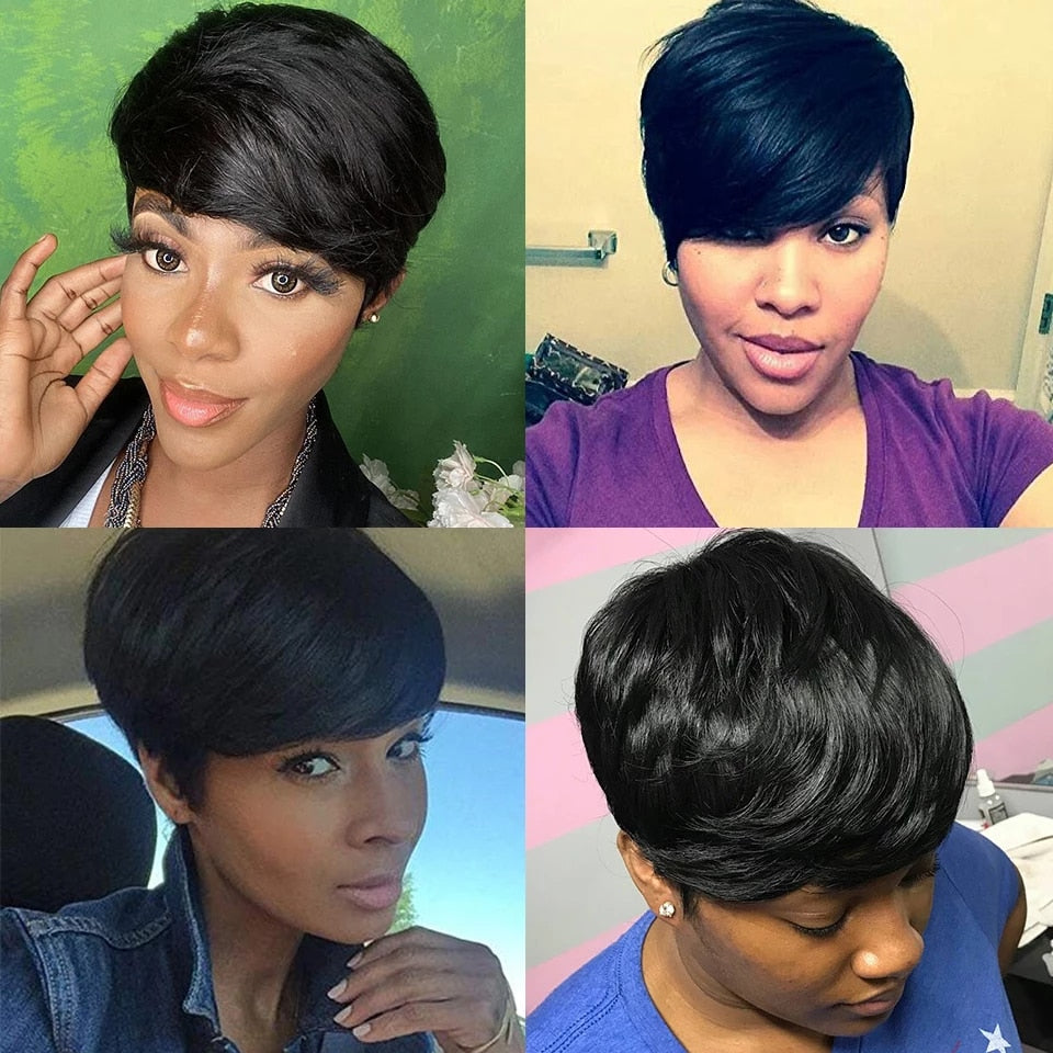 Short Human Hair Wigs Pixie Cut Straight perruque bresillienne for Black Women Machine Made Wigs With Bangs Cheap Glueless Wig