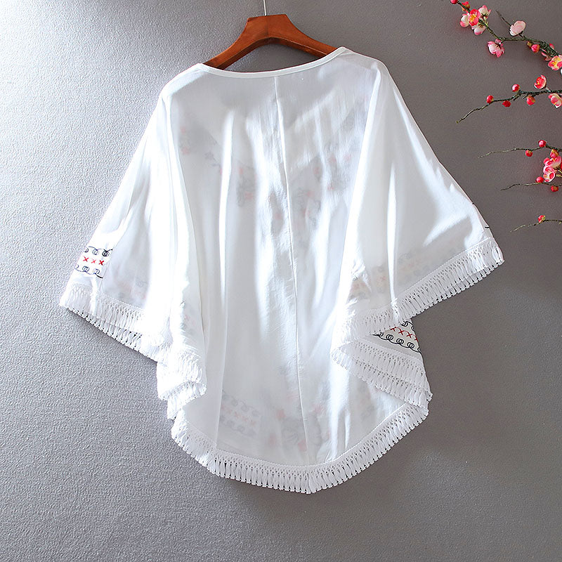 Summer Dress 2022 Fashion Floral Embroidery Women White Dress Batwing O-Neck Bohemian Casual Boho Dresses Vestidos Clothing