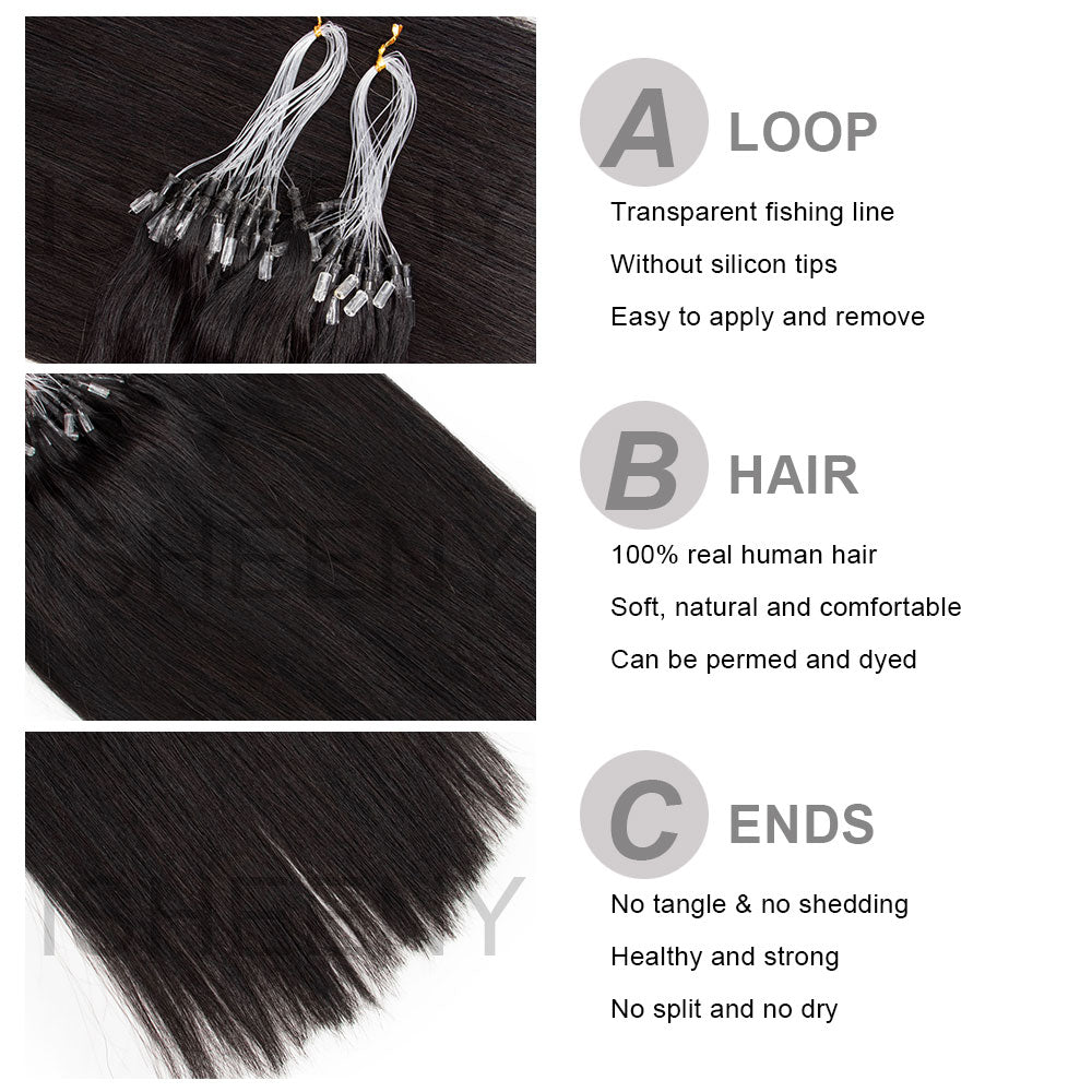 Isheeny Straight Micro Loop Human Hair Extensions 12&quot;-26&quot; Natural Remy Loop Micro Ring Link Hair for Women Real Human Hair
