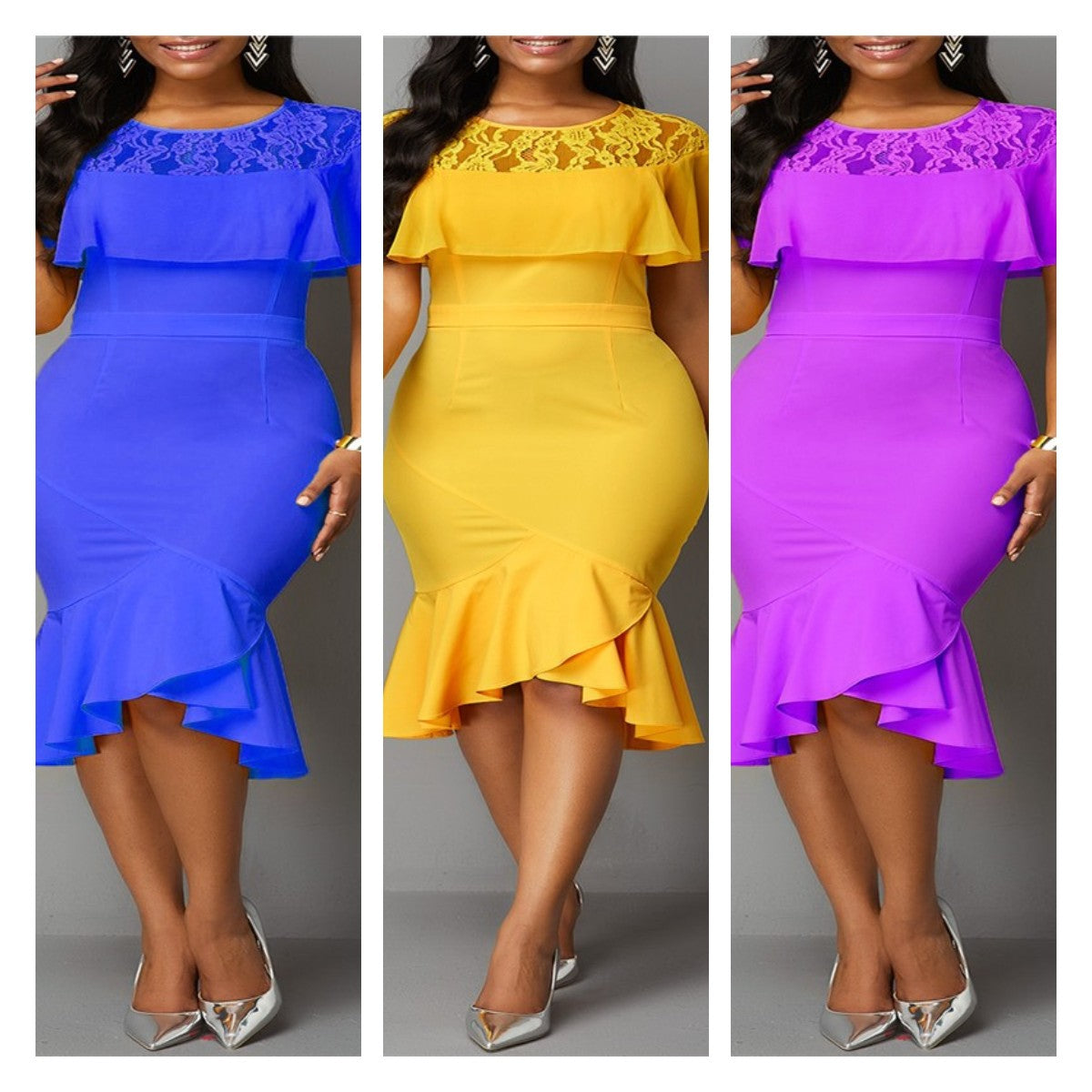 Midi Dress Women printed Stitching Long High Waist Short Sleeves O-Neck dress 5XL fishtail Womens Dress