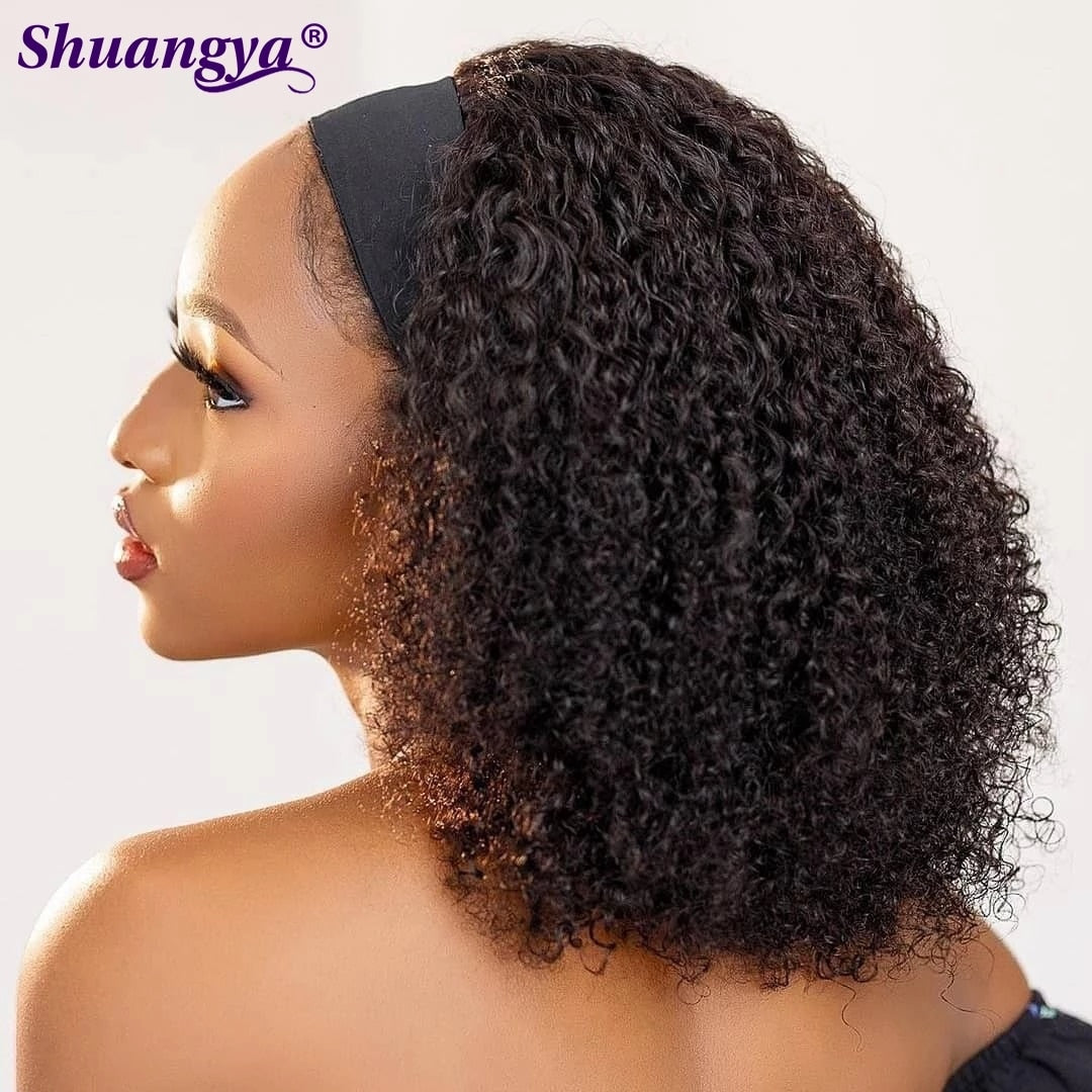 Kinky Curly Headband Wig 100% Human Hair Short Afro Kinky Curly Wig 200 Density Deep Wave Scarf Wig Indian Water Wave Scarf Wigs