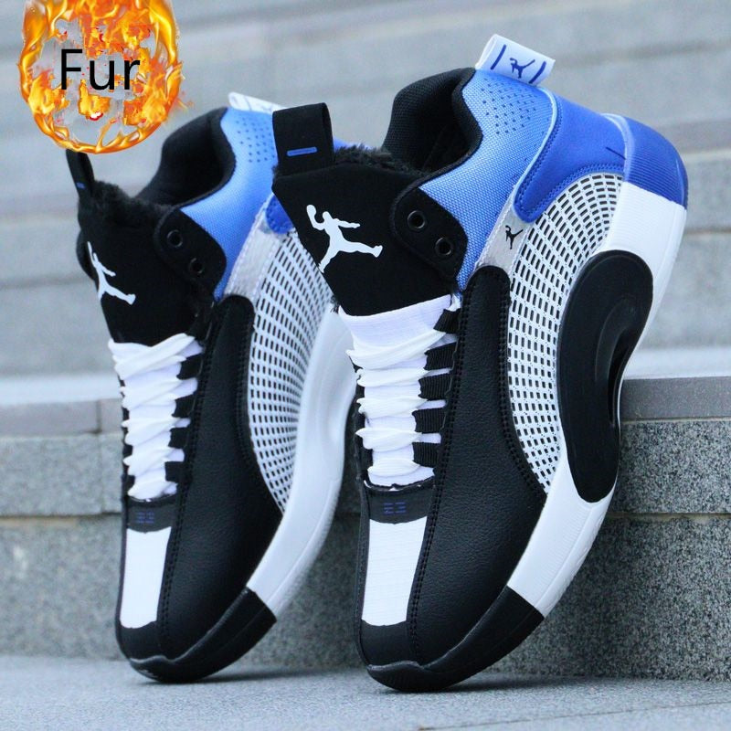 Winter Keep Warm Fur Basketball Boots Men Sneakers High Top Lace Up Ankle Sport Shoes Basket Homme Plush Casual Sneakers