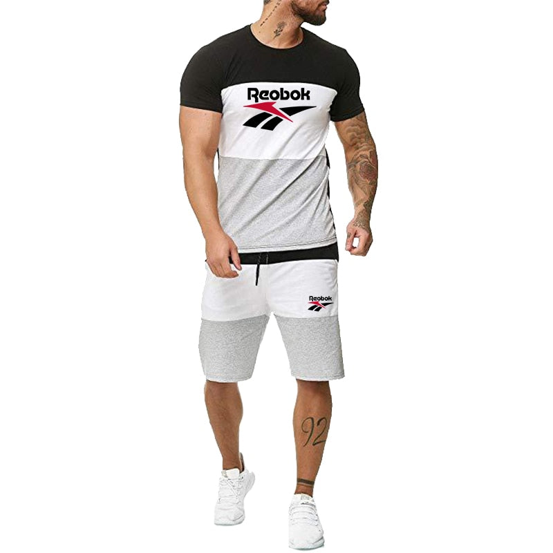 Men&amp;#39;s Fashion Bodybuilding Striped Tracksuits Summer Casual Cool Short Sleeve Print Sports Streetwear Graphic T-shirt Shorts Set