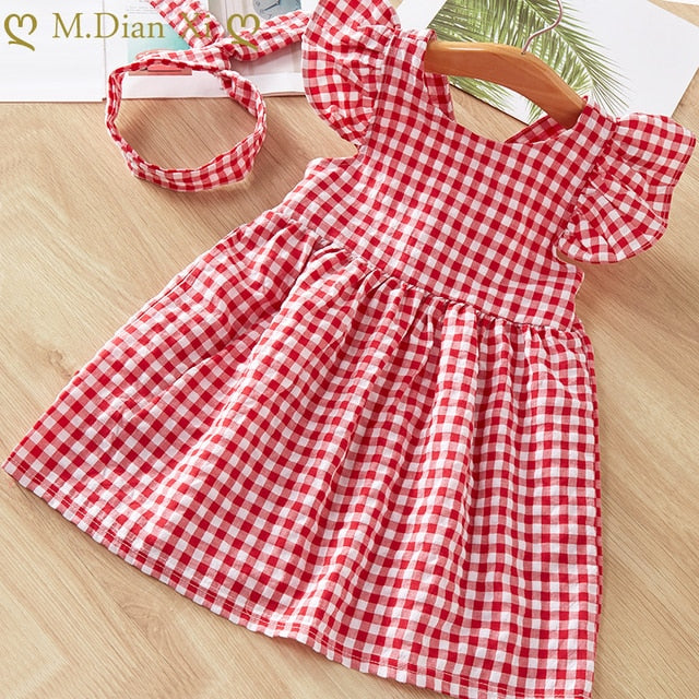 Baby Girl Clothes Summer Dress Flying Sleeve Newborn Baby Dress Cotton Minnie Dress + Baby Girl Headband Toddler Dress