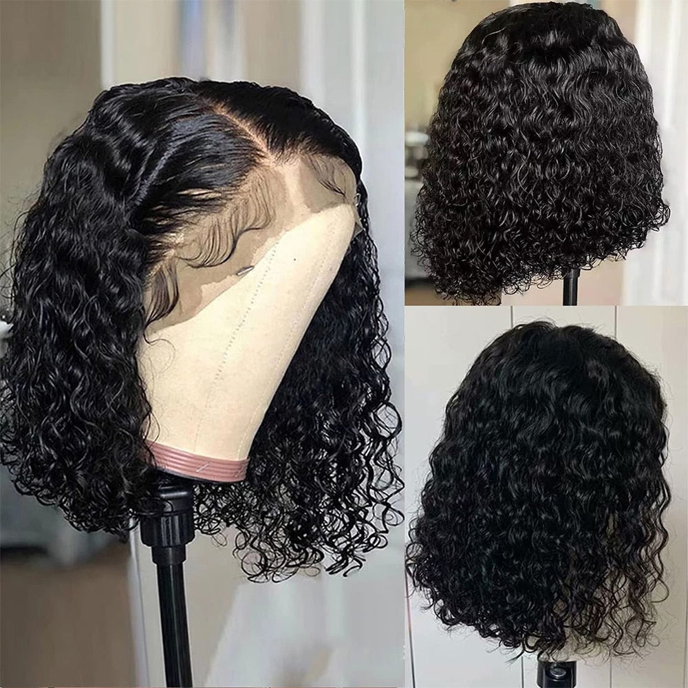 Short Curly Human Hair Bob Wig Water Lace Front Human Hair Wigs For Women Pre Plucked Peruvian Glueless 13x4 Lace Front Wig