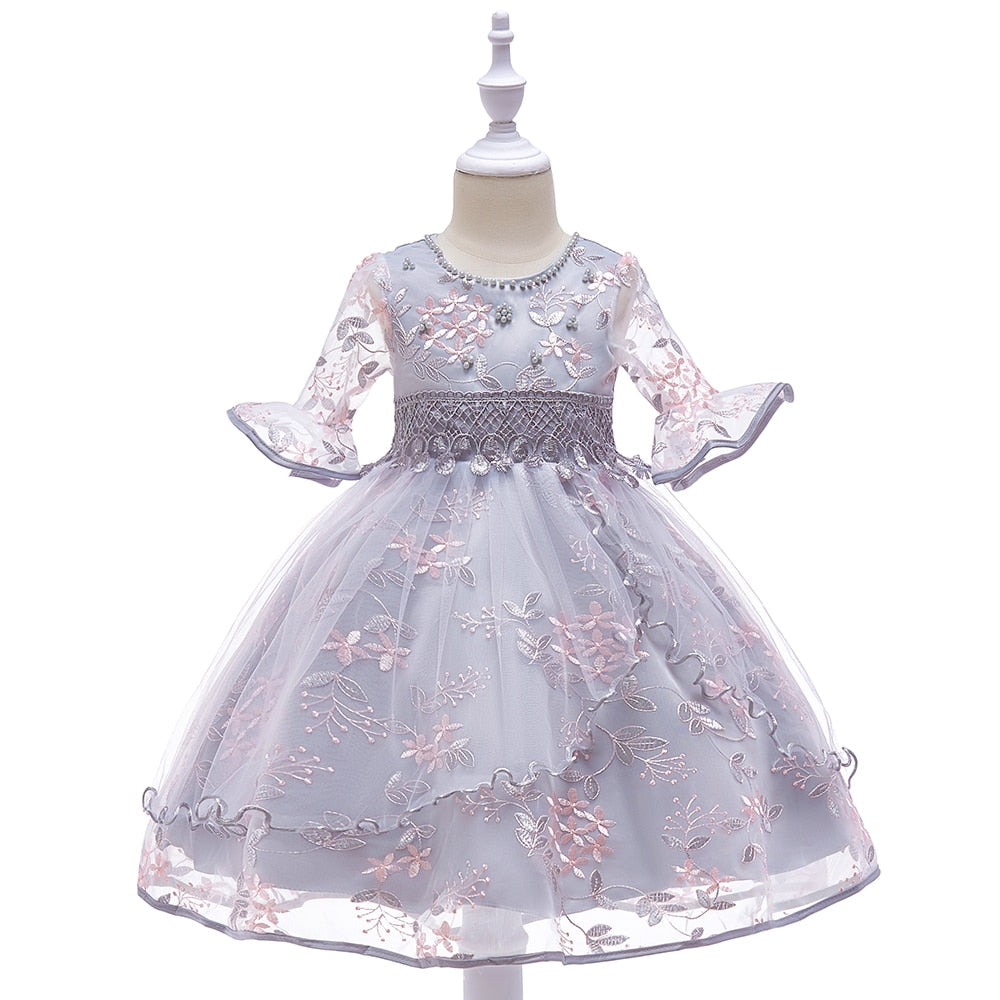 2022  Flower Embroidery Bridesmaid Dress For Girls Children Clothing Kids Wedding Party Princess Dresses Gown Costume 8 10 Years