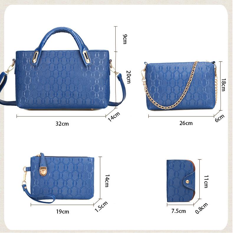 4PCS/Set Ladies Fashionable PU Leather Shoulder Bag Handbag Satchel Clutch Coin Purse Casual Bear Pendant Messenger Tote Bag