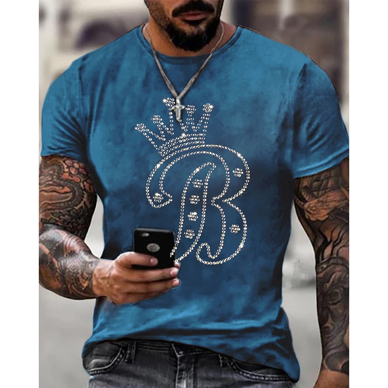 Fashion Men&amp;#39;s Clothing Oversized Tee y2k B Rhinestone Designer Short Sleeve Tops Home Casual Street t-shirt High Quality New
