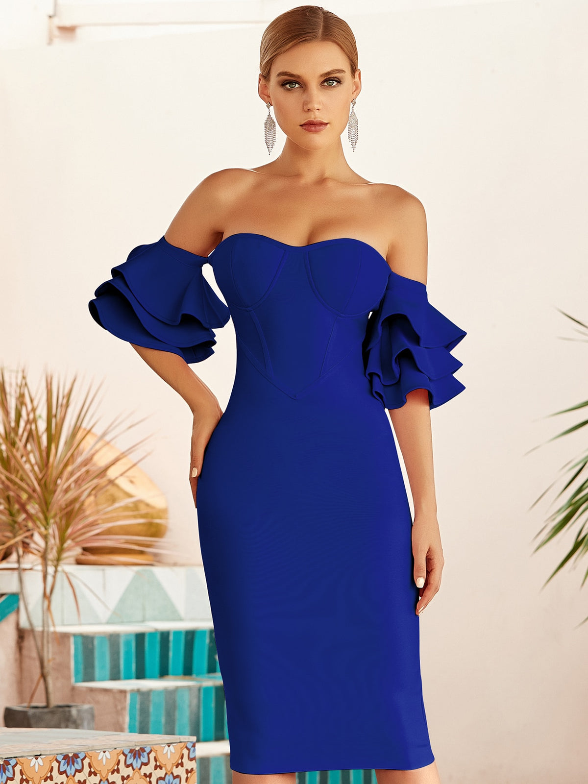 Adyce 2023 New Summer Women Blue Off Shoulder Bodycon Bandage Dress Sexy Butterfly Short Sleeve Hot Celebrity Runway Party Dress