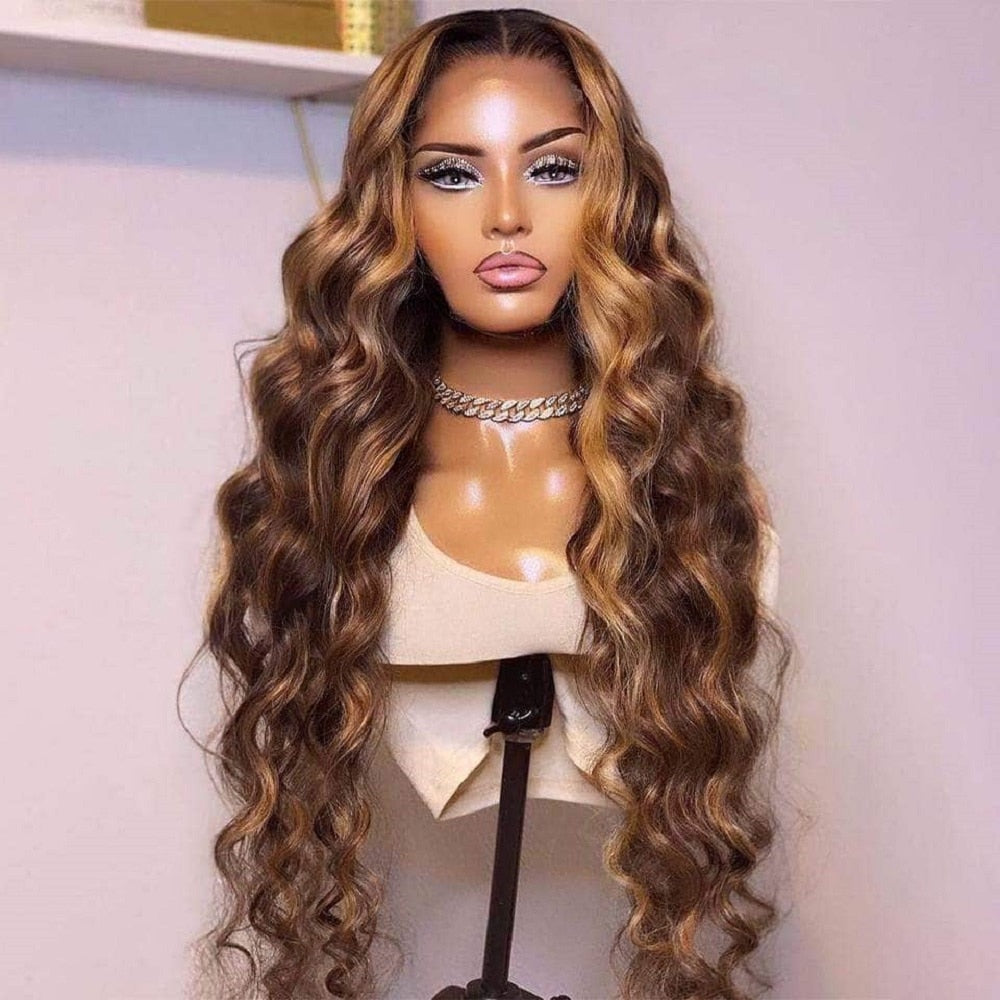 Highlight 30 32 inch 360 HD Lace Front Wigs Body Wave P4/27 Highlight Wig Human Hair Wigs For Women Ombre 13x4 Lace Frontal Wigs