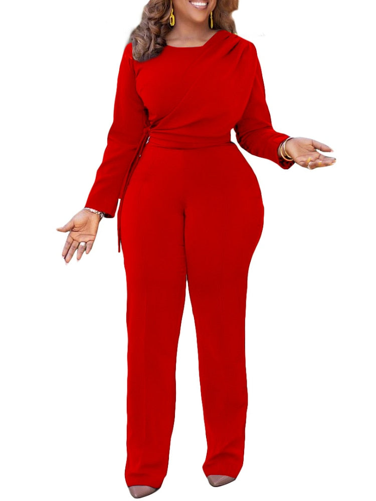 Women Jumpsuit Long Sleeve High Waist Slim Fit Ladies Overalls Red African Elegant Classy Big Size One Piece Rompers Autumn New