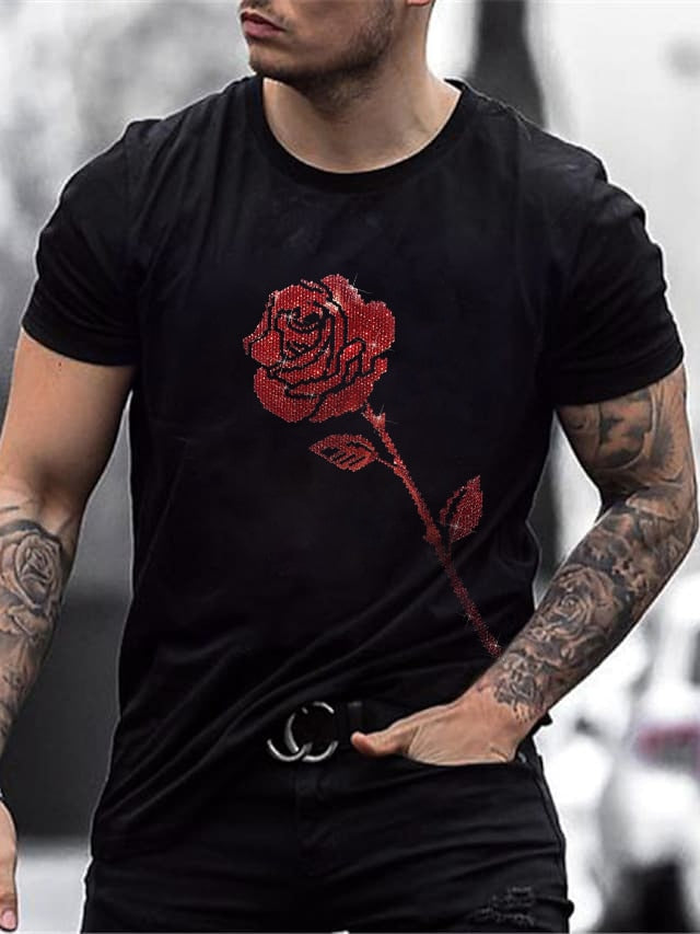 Mens Quality Fashion T-Shirts Casual Street Short Sleeve Dollar Sign Hot Drill Men Clothes Tee Tops O-Neck Rhinestone Tshirt Y2K