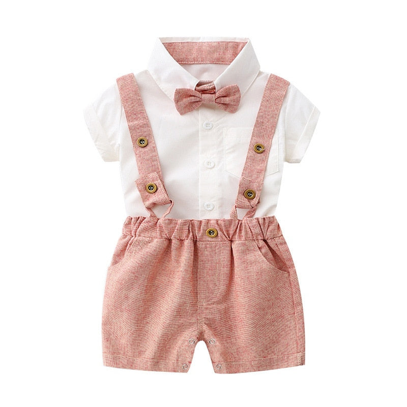 Baby Boy Gentleman Clothes Set Summer Suit For Toddler White Shirt with Bow Tie+Suspender Shorts Formal Newborn Boys Clothes