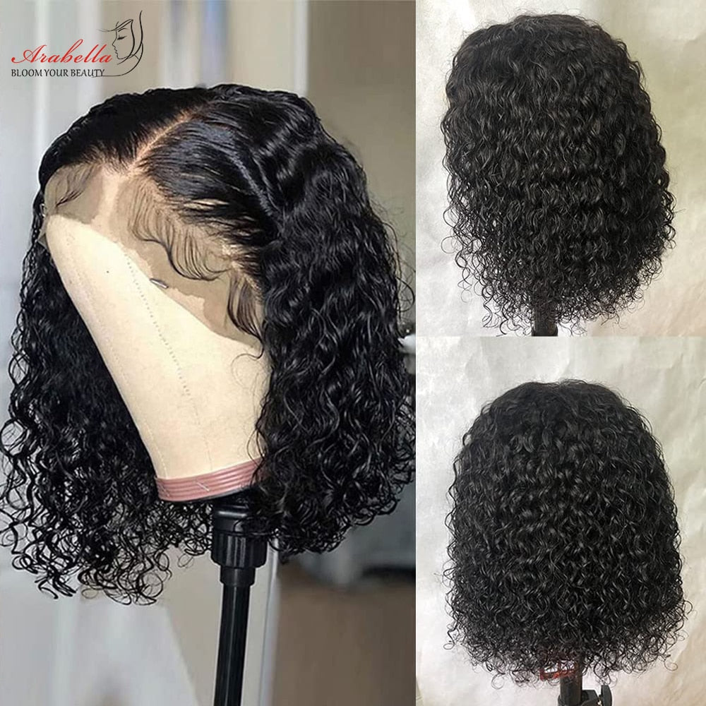 Lace Front Human Hair Wigs Bob Water Wave Transparent Lace Wig Pre Plucked Bleached Knots Arabella T Part Wig Remy Hair Bob Wig