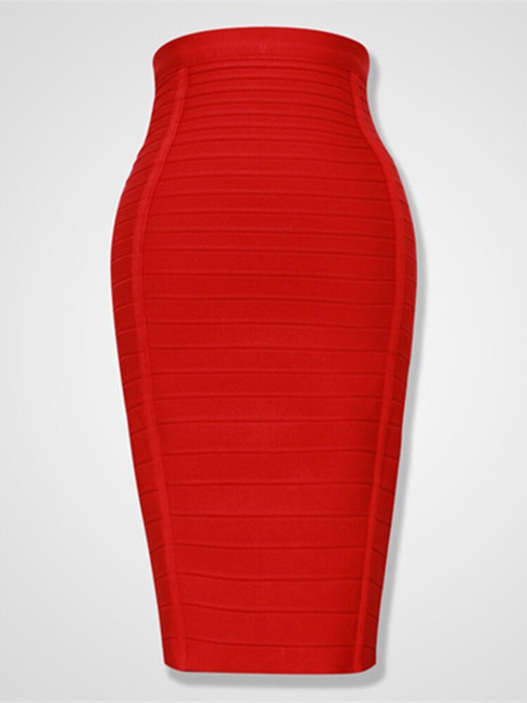 High Quality 2021 New Women&#39;s Sexy Black Red Blue Orange Zipper Rayon Bandage Skirt Bodycon Club Party Pencil Skirt