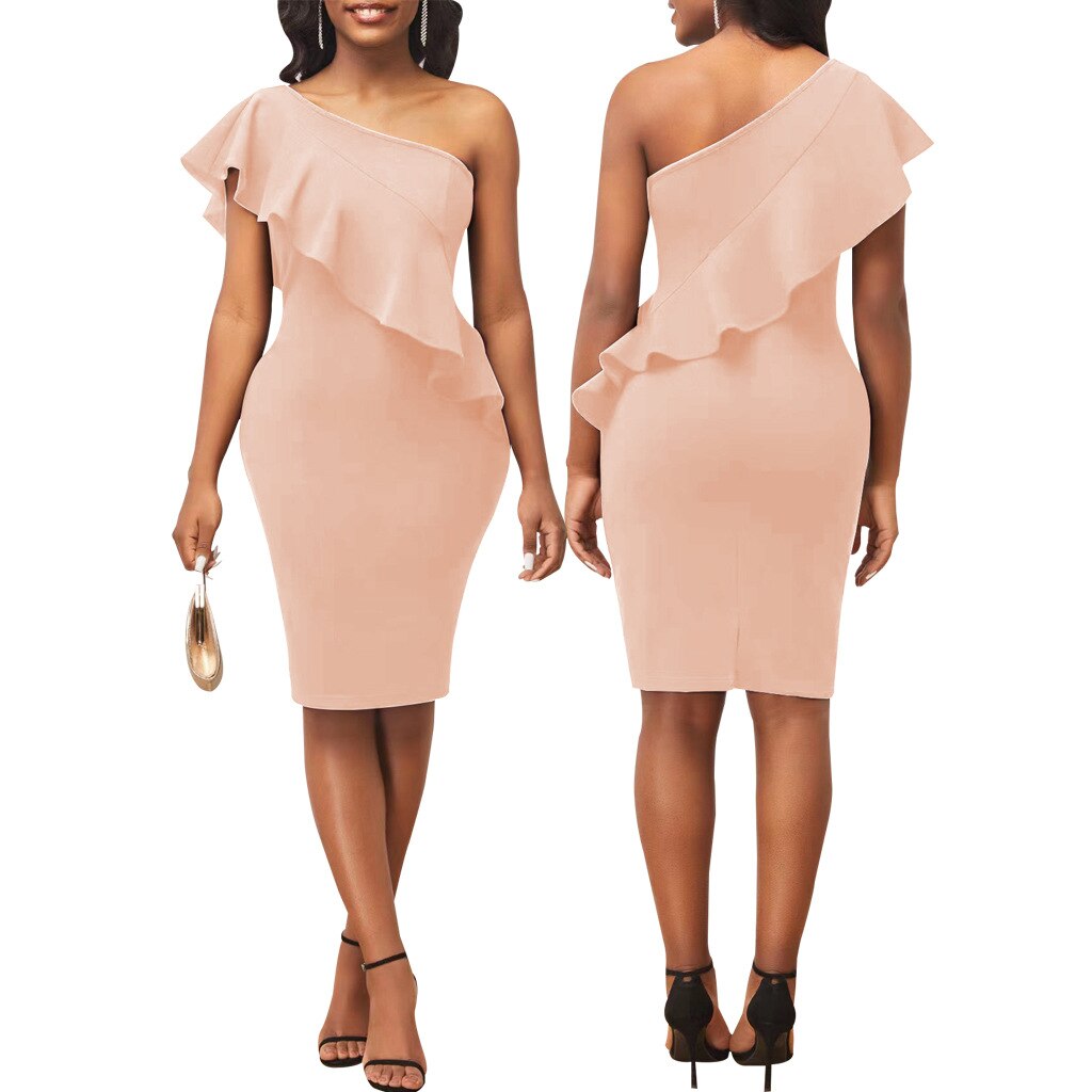 Sexy Ruffle Dress Women 2023 New Fashion Trendy Midi Robes Sleeveless Irregular One Shoulder Bodycon Gown Evening Event Birthday