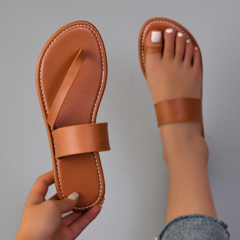 Summer Flat Sandals Beach Women&amp;#39;s Shoes Fashion Solid Color Flat 2023 Open Toe Outdoor Slippers Open Toe Zapatos De Mujer1