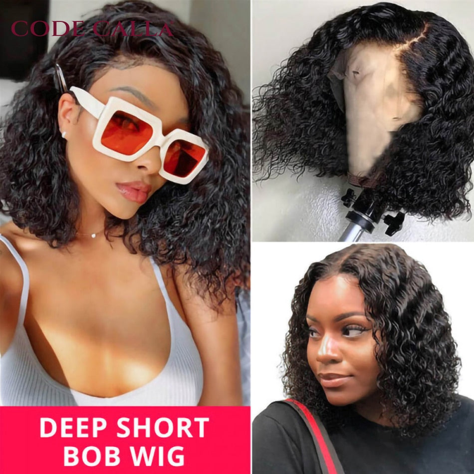 Deep Curly Bob T Part Lace Wig Brazilian Human Hair With Baby Hair Short Bob Wig 4x4 Lace Closure Wigs For Women Deep Wave Wig