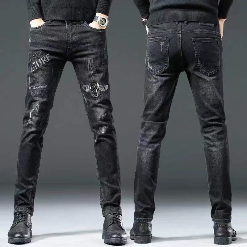 New Jeans Slim Streetwear 90s Hip Hop Skinny Graphic Designer Clothes Original Cowboy Casual Stretch Embroidery Trousers for Men