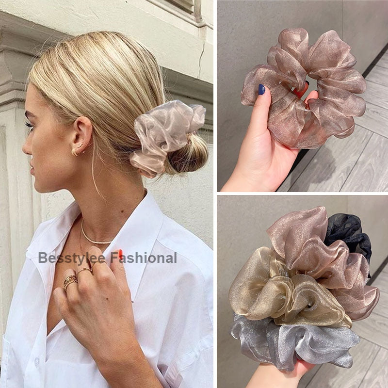 Oversized Scrunchies Organza Hair Ties Elastic Hair Band Women Girs Ponytail Holder Fashion Hair Ropes Headband Hair Accessories