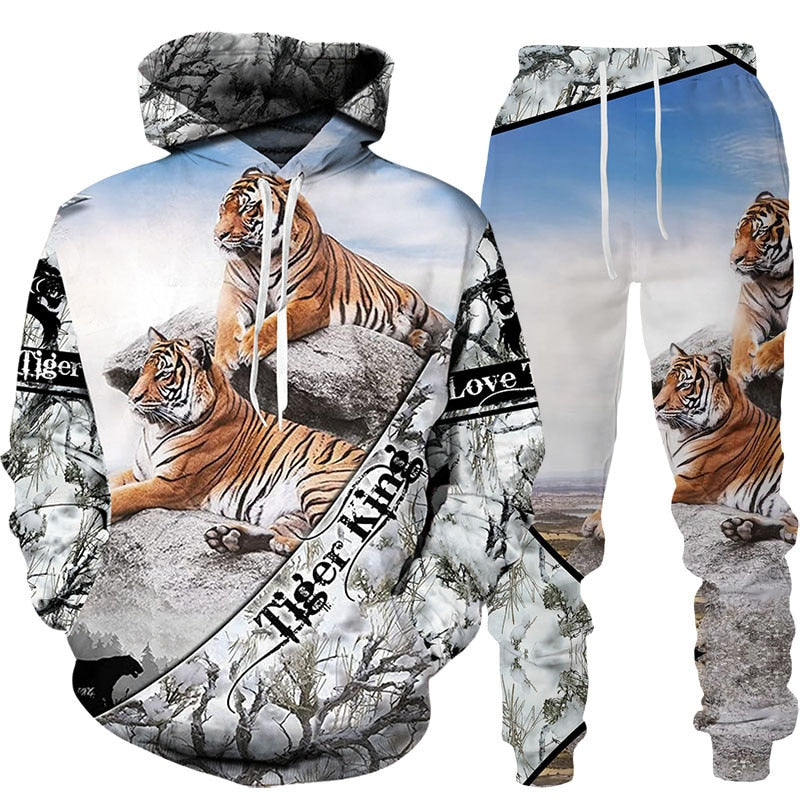 New Animal 3D Tiger Printed Hoodie + Pants Suit Cool Men/Women 2 Pcs Sportwear Tracksuit Set Autumn And Winter Men&amp;#39;s Clothing