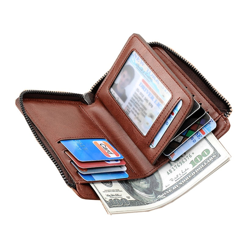 Fashion Zipper Coin Purse Leather Wallet for Men and Women RFID Blocking Business Travel Card ID Badge Holder Money Bags Wallet