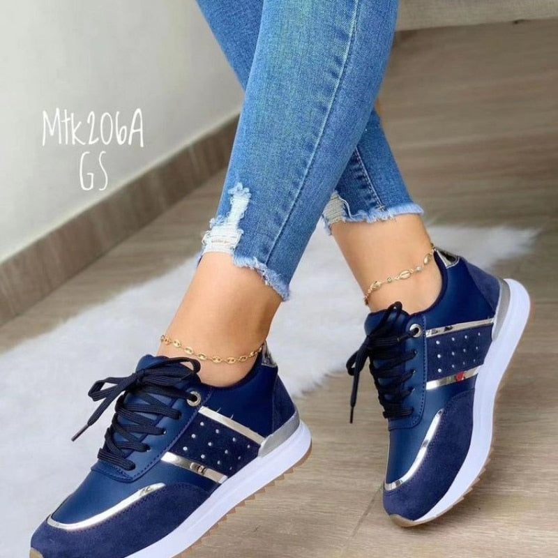 2023 Women Sneakers Platform Shoes Leather Patchwork Casual Sport Shoes Ladies Outdoor Running Vulcanized Shoes Zapatillas Mujer