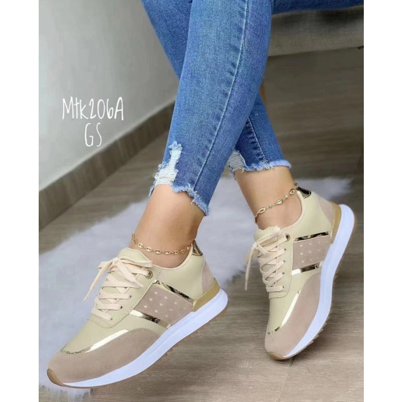 Sneakers Platform Shoes2023 Women  Leather Patchwork Casual Sport Shoes Ladies Outdoor Running Vulcanized Shoes Zapatillas Mujer