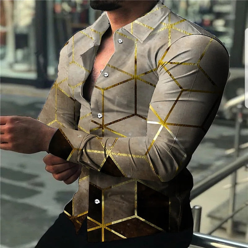 Summer Men&amp;#39;s Clothing Fashion Casual Triangle print Long-Sleeve