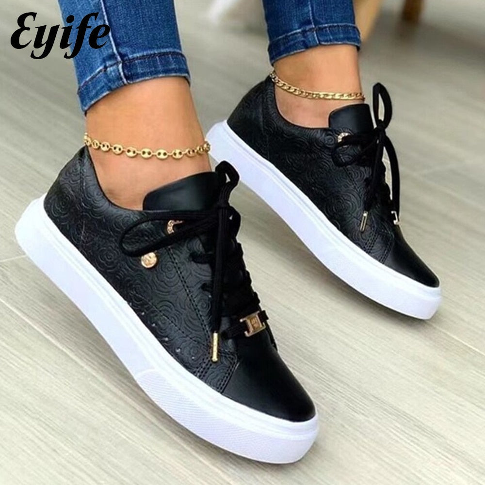 Women&amp;#39;s Sports Shoes 2023 Spring New Breathable Ladies Lace Up Casual Vulcanized Shoes Running Walking Trendy Sneakers 36-43