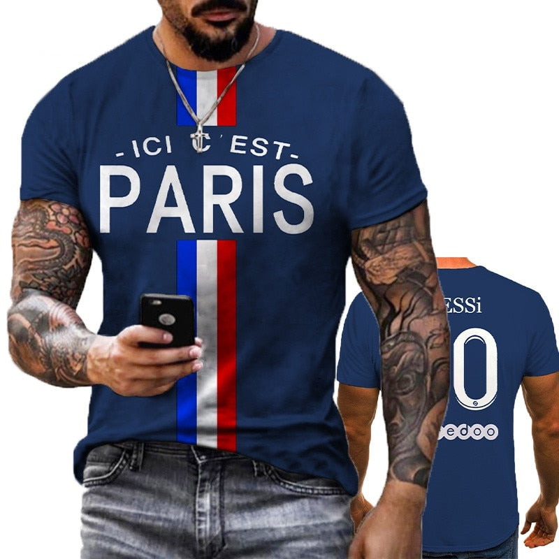 2023 New Paris Fan fashion 3D printed shirt Men women casual sports T-shirt plus size fashion football shirt Tops