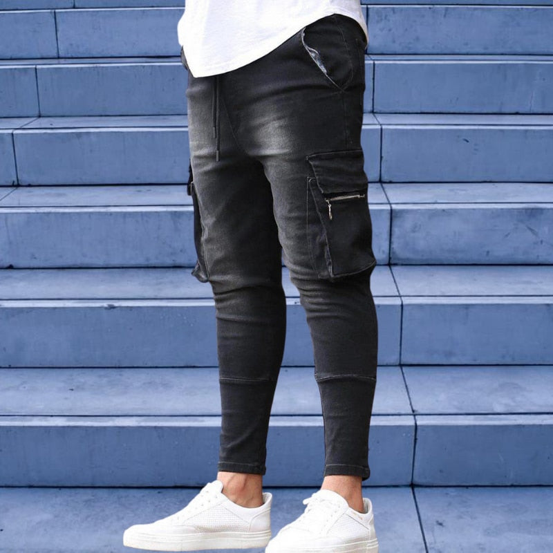 New Men&amp;#39;s Slim Fit Stretch Jeans Casual Fashion Multi Pocket Denim Trousers Everyday Men&amp;#39;s Jeans Street Work Hip Hop Pants