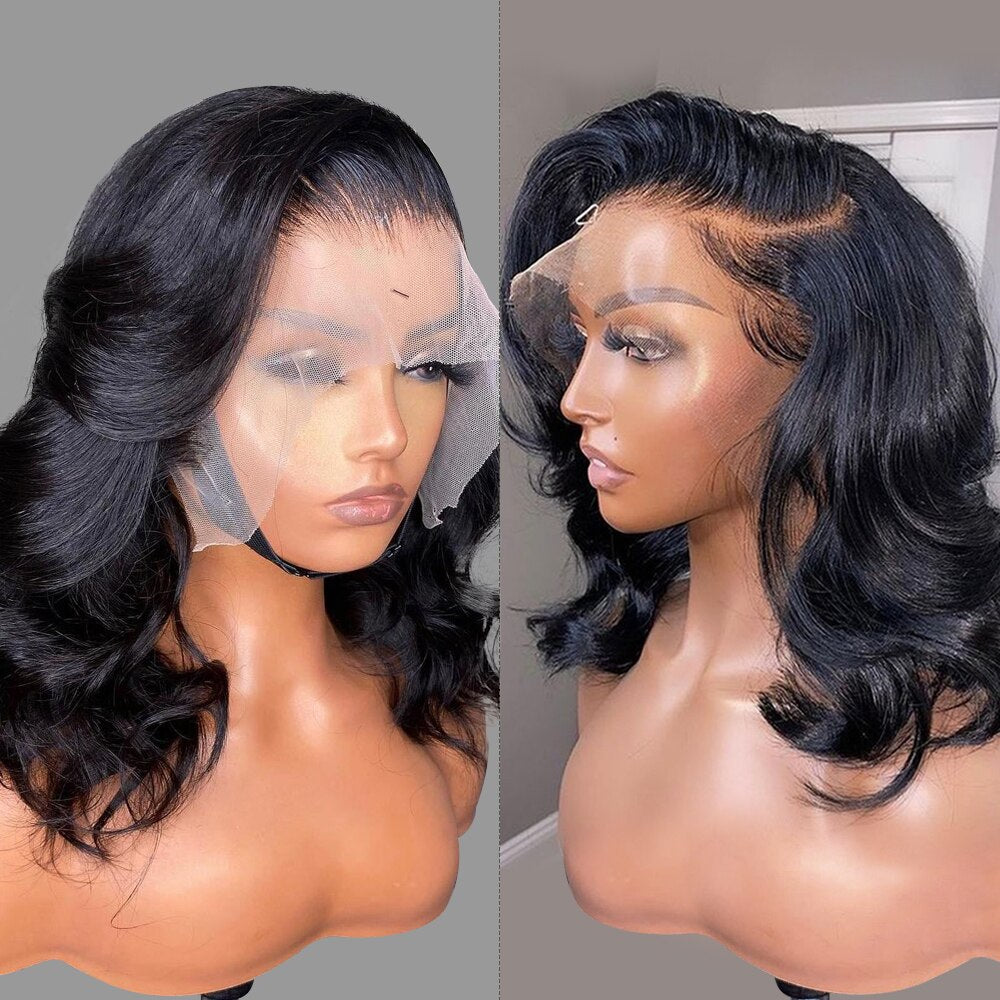 Body Wave Short Bob Wig 5x1 T Part Wig Peruvian Human Hair Wig Deep Wave Frontal Wig Loose Wavy Human Hair Wigs For Black Women