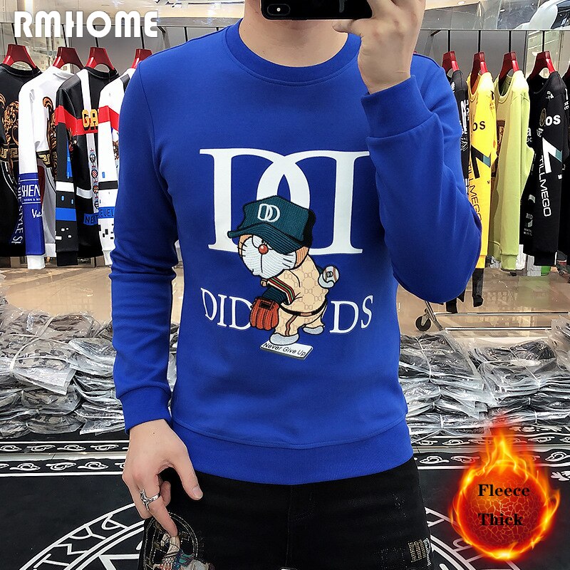 Men&amp;#39;s Fashion Casual Sweater Hoodies Autumn Winter Slim Fitting Plush Long Sleeve Top Male High-quality O-neck Pullover Clothes