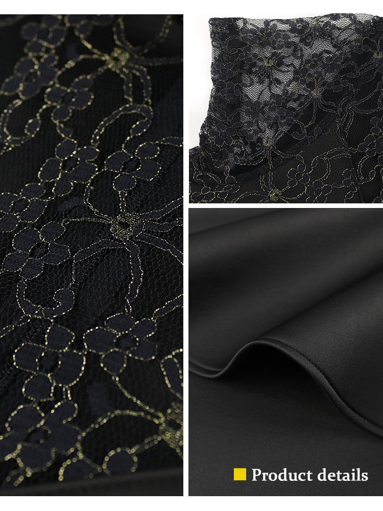 Black Dress Lace Patchwork Elegant for Women Party Sheer Sleeves Slim See Through Mermaid Large Size Lady Homecoming Robes Gowns