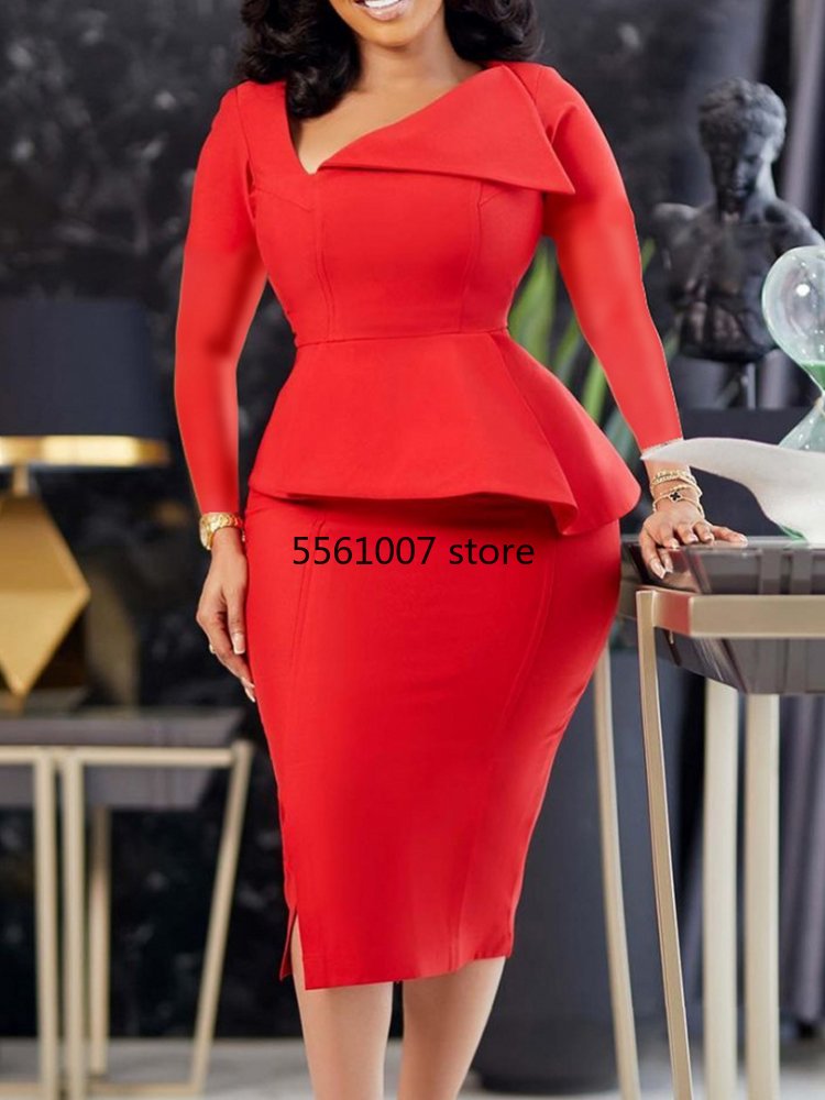 Spring Autumn Africa Clothing Long Sleeve Dress African Dresses For Women Sexy V-Neck Perspective Slim Dress Office Lady Party
