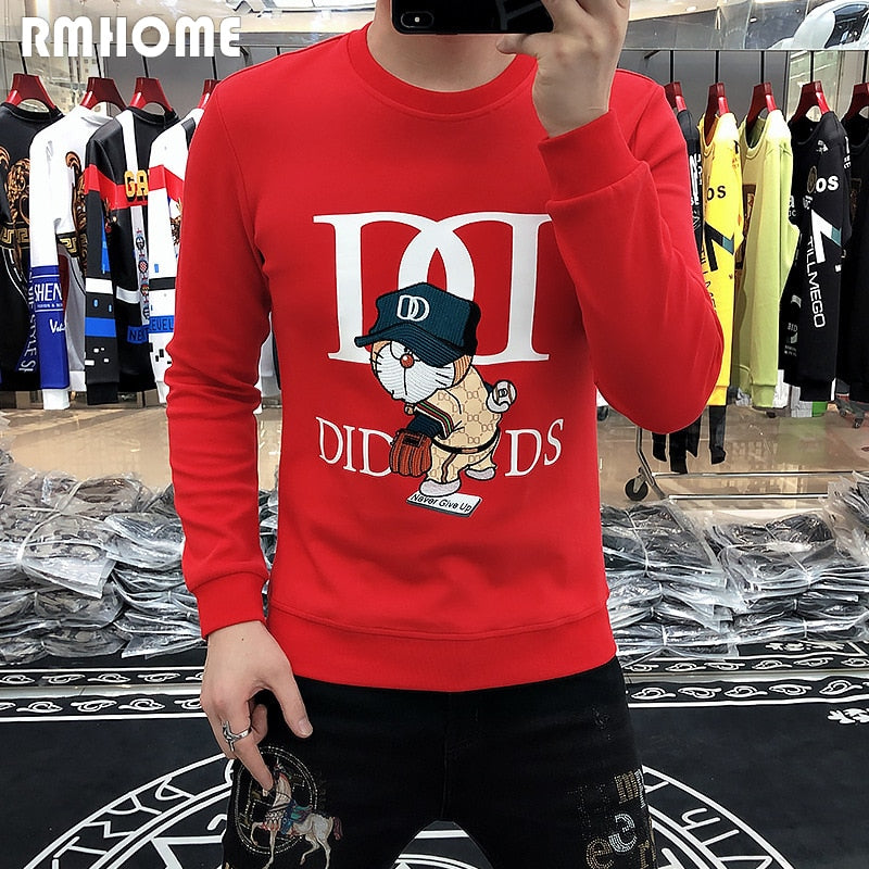Men&amp;#39;s Fashion Casual Sweater Hoodies Autumn Winter Slim Fitting Plush Long Sleeve Top Male High-quality O-neck Pullover Clothes
