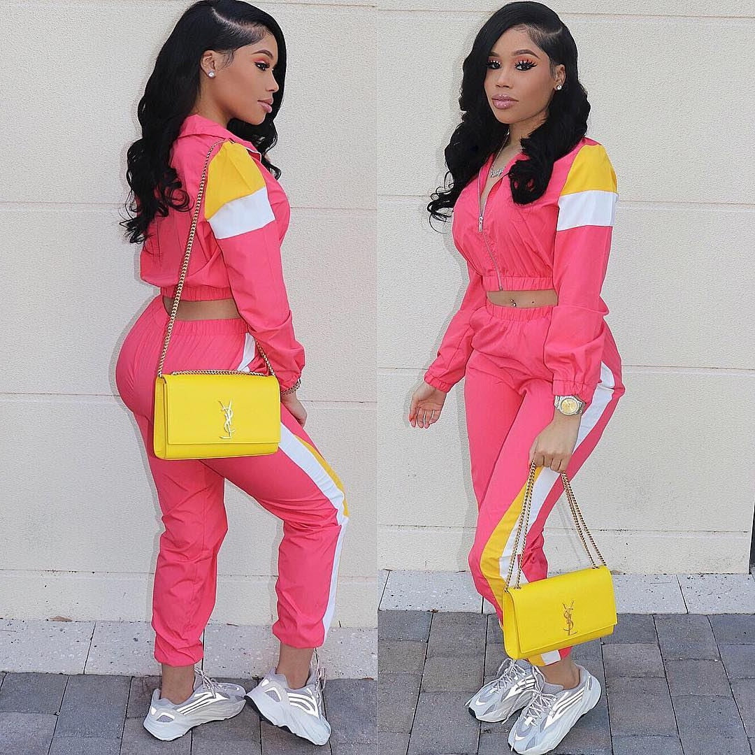 New Spring 2022 Womens Fashion Explosive Style Splicing Color Block Casual Zipper Jacket + Straight Pants Sports Two Piece Set