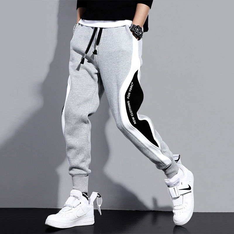 Spring Autumn Men&amp;#39;s Wide Loose Casual Pants Mens Patchwork Nine-point Sports Pants Elastic Rope Breathable Tie-foot Trousers