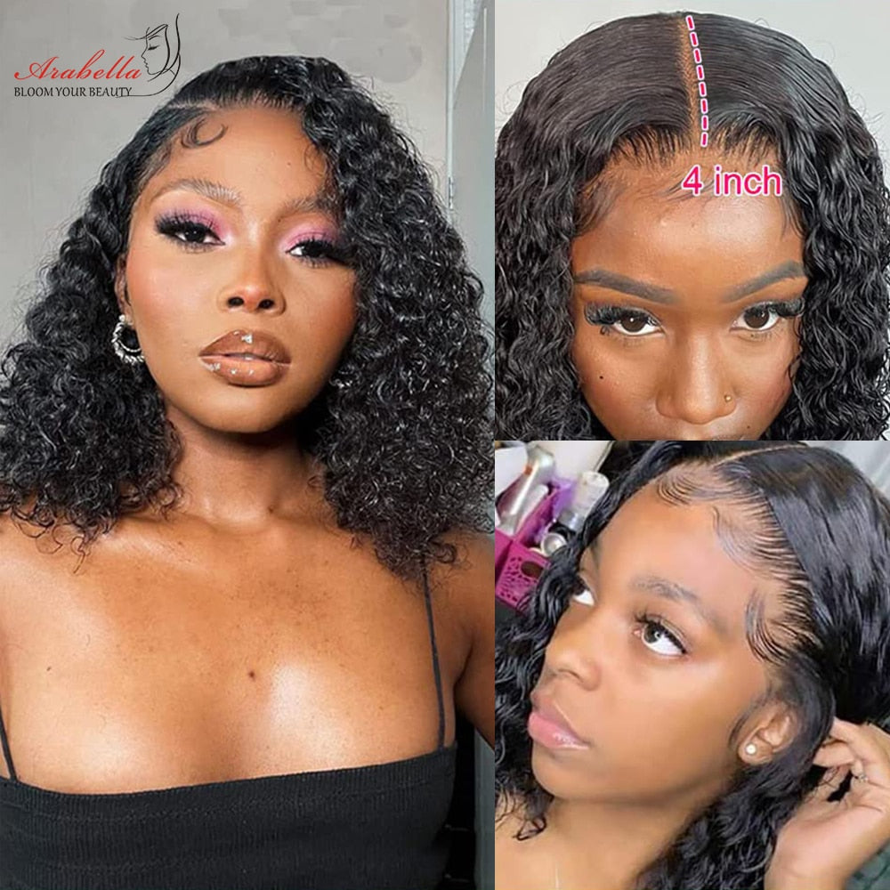 Lace Front Human Hair Wigs Bob Water Wave Transparent Lace Wig Pre Plucked Bleached Knots Arabella T Part Wig Remy Hair Bob Wig
