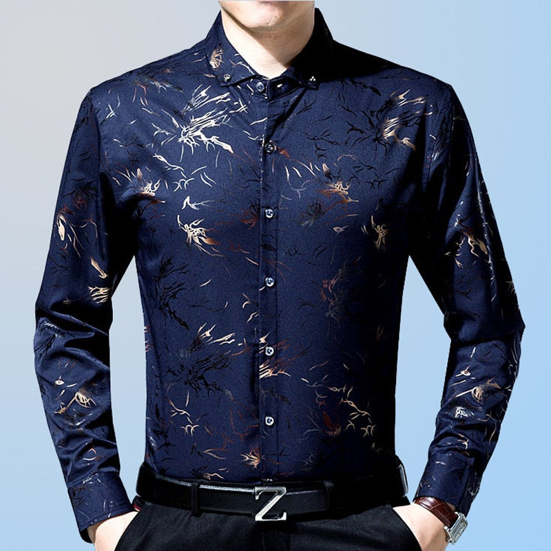 2022 Male Fashion Brand Casual Business Slim Fit Men Shirt Camisa Long Sleeve Floral Social Shirts Dress Clothing Jersey 5837