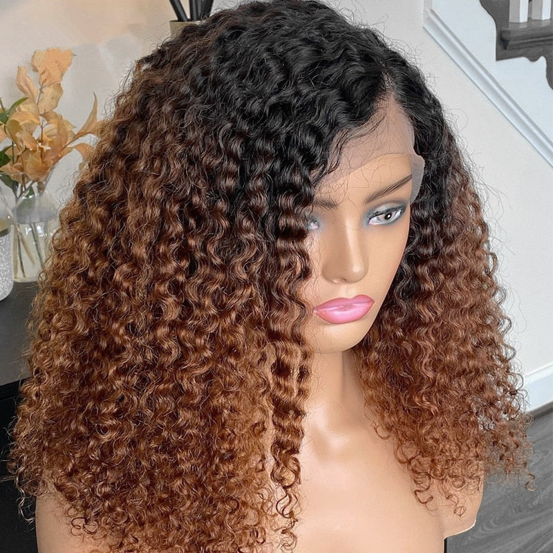 Soft 26Inch Long Kinky Cruly Ombre Blonde1B30 Lace Front Wig for Black Women 180Density BabyHair Glueless Preplucked  Daily