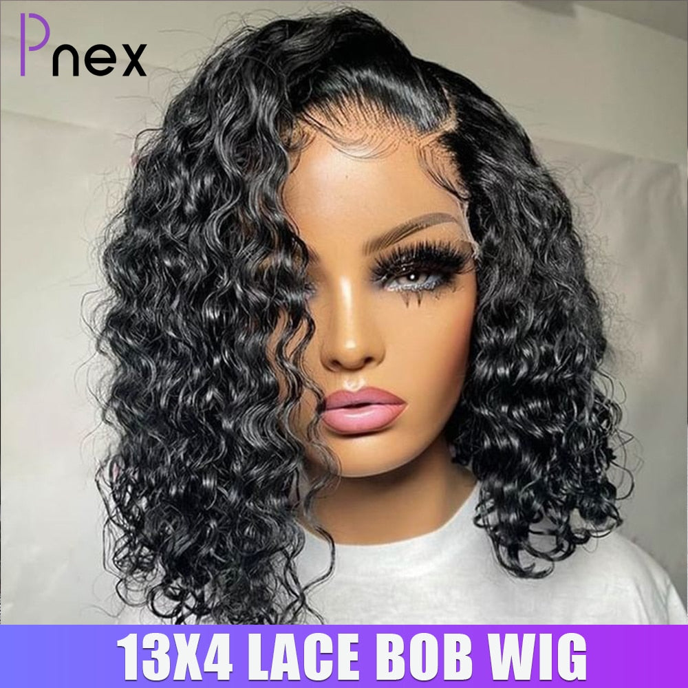 Short Curly Human Hair Bob Wig Water Lace Front Human Hair Wigs For Women Pre Plucked Peruvian Glueless 13x4 Lace Front Wig