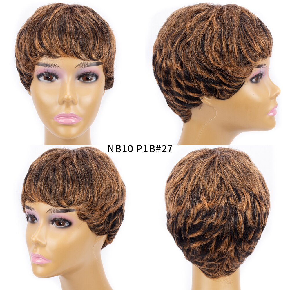 Short Pixie Cut Wig Cheap Human Hair Wigs Straight Bob Wigs With Bangs Full Machine Human Hair Wig for Black Women Black &amp;amp; Ombre